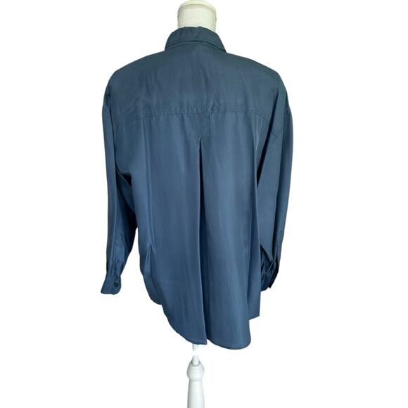 Express - Campagnie International, Silk Steele blue button down blouse, sizeS - Picture 7 of 11